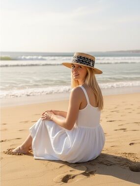 Miu Miu Beige Straw raffia boater hat